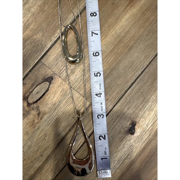 Chicos Gold Tone 19" Double Pendant Long Rope Link Chain Statement Necklace NEW - Picture 11 of 14